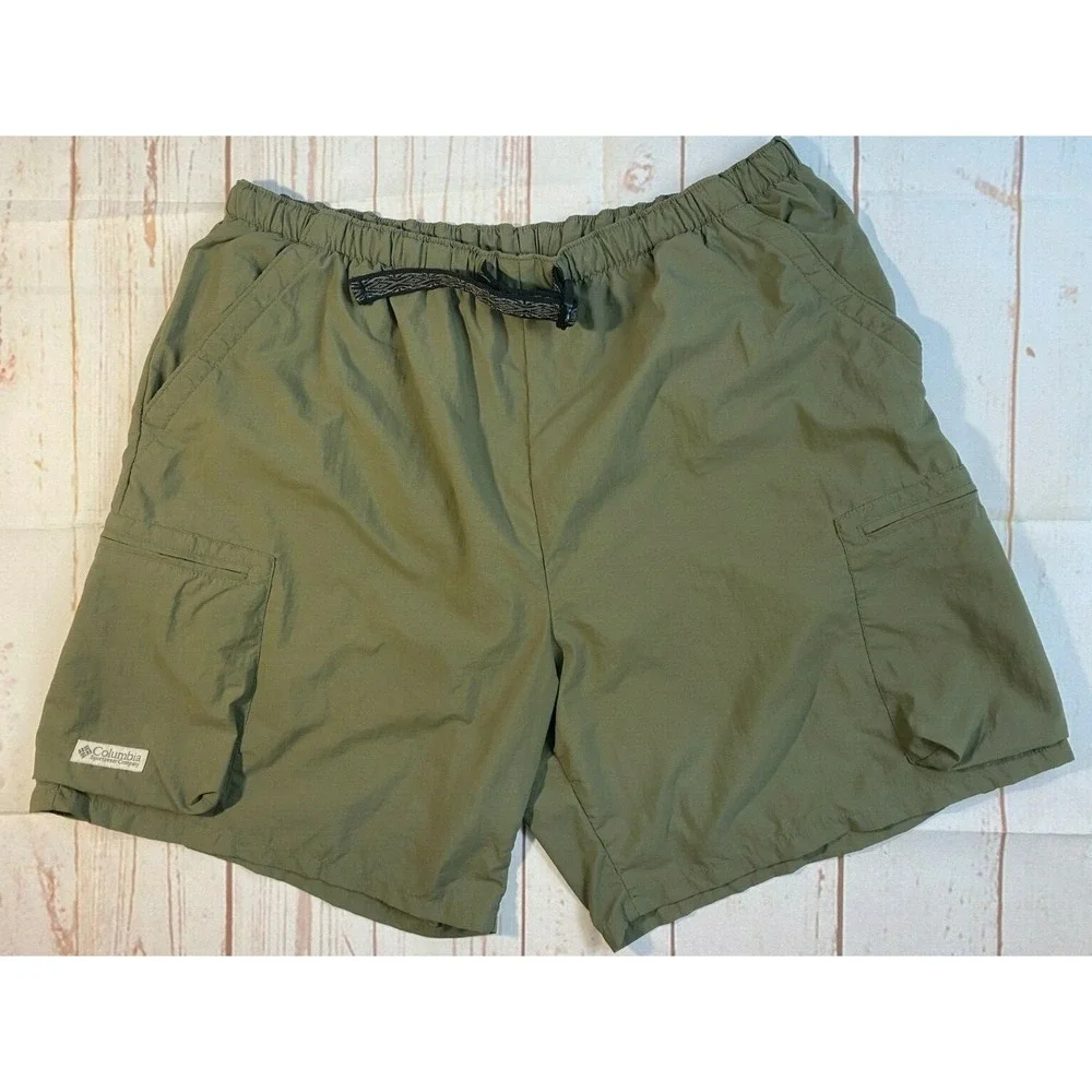 Mens Columbia Packable Nylon Hiking Shorts Size XL Fishing Swim Trunks Olive